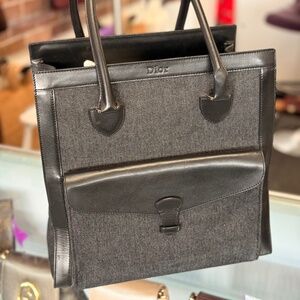 Dior Top Handle Black Leather Trim with black Denim/Tods dust bag Designer